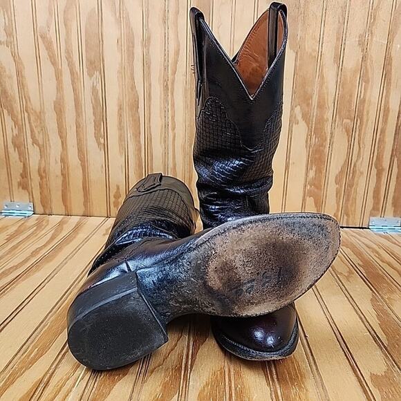 Handmade HTF Basket-Weave Leather El Dorado Western Cowboy Boots Men's 9D - Picture 11 of 12